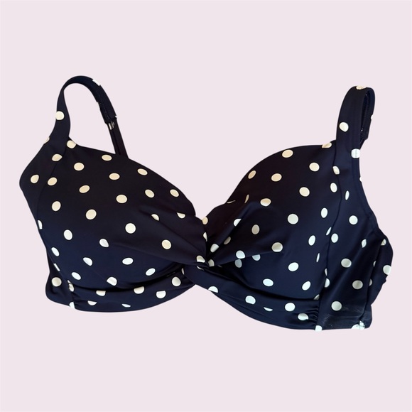 Lands’ End 12DD Navy/White Polka Dot Twist Front Underwire Bikini Top, Like New - Picture 1 of 5